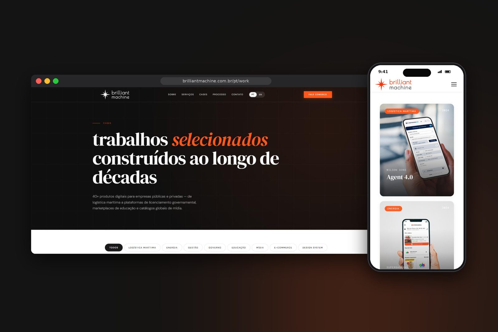 Brilliant Machine cases page on desktop and mobile