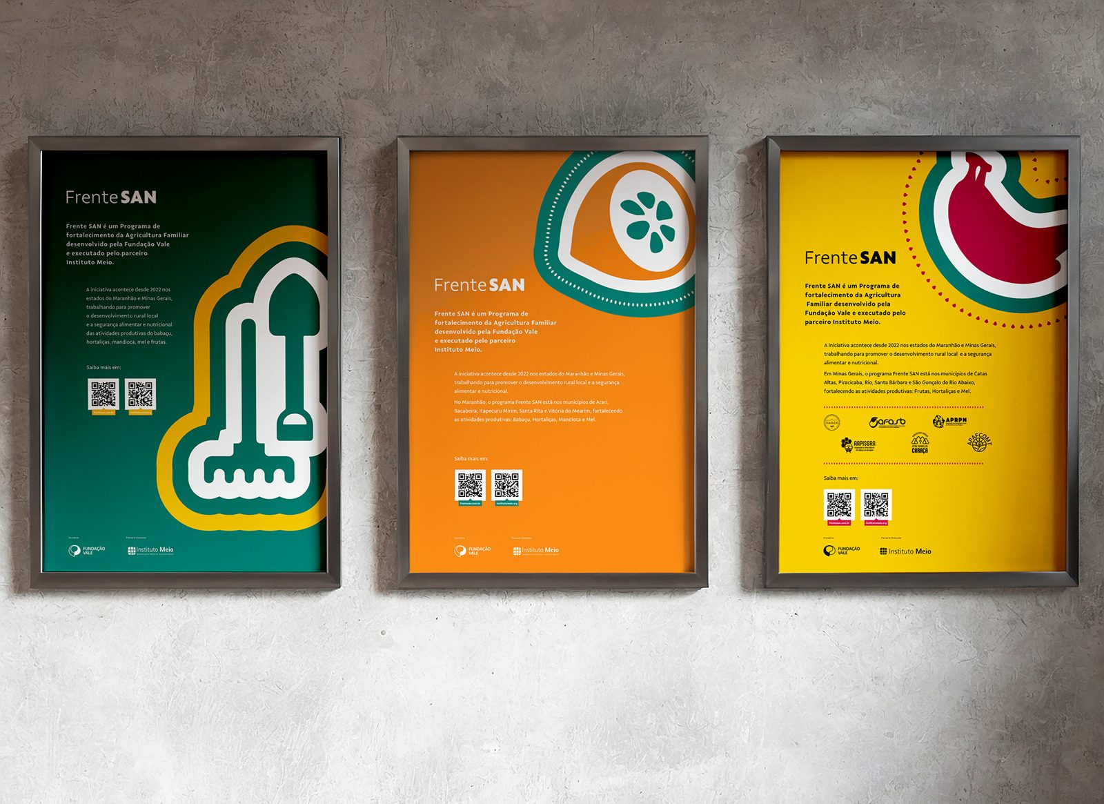 Three Frente SAN posters on a concrete wall