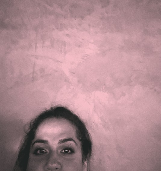 Maryam's portrait in a graphite and pink duotone